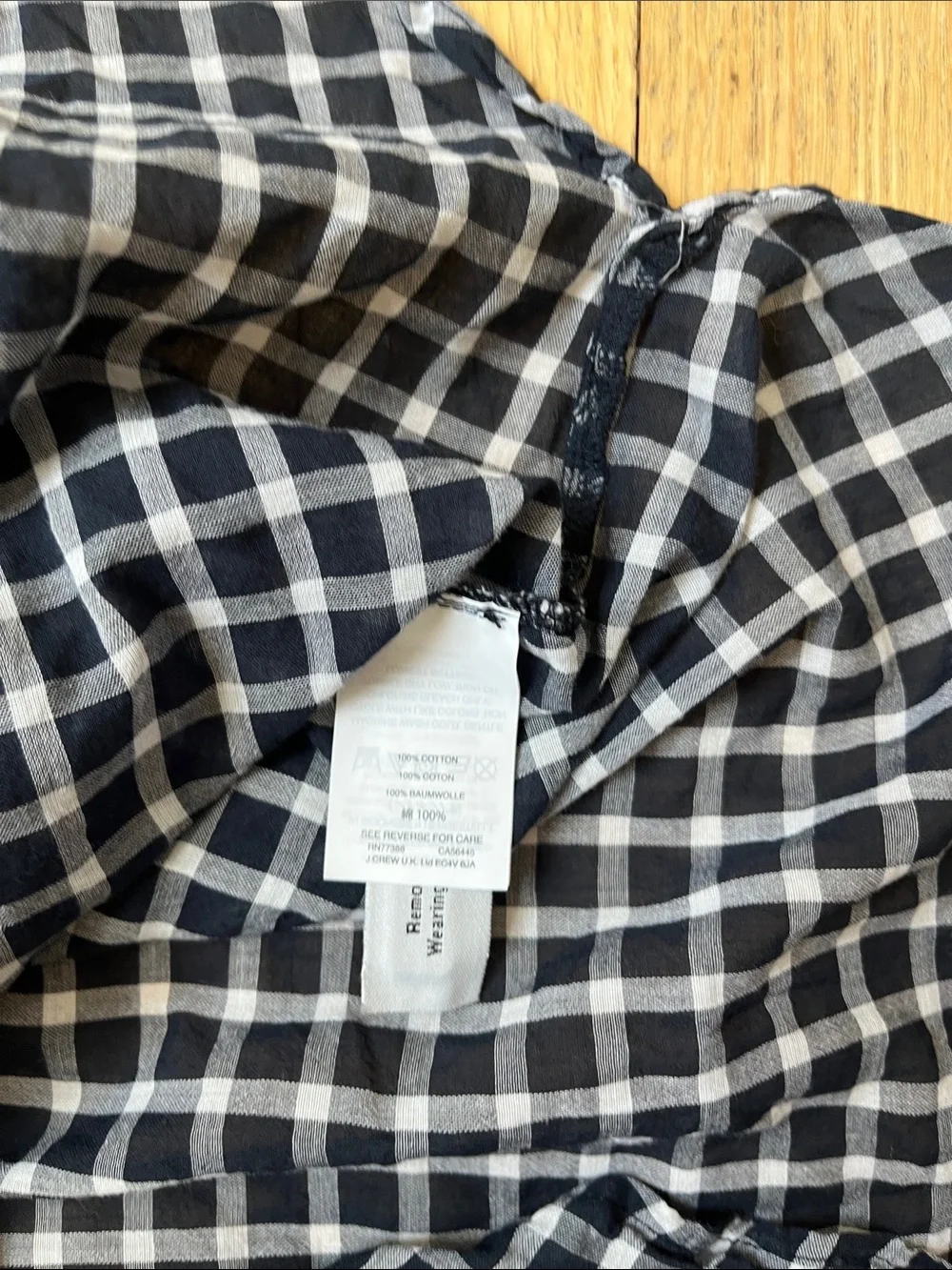 J. Crew Navy and White Gingham 100% Cotton Ruffle Neck Blouse Size 00 Preppy